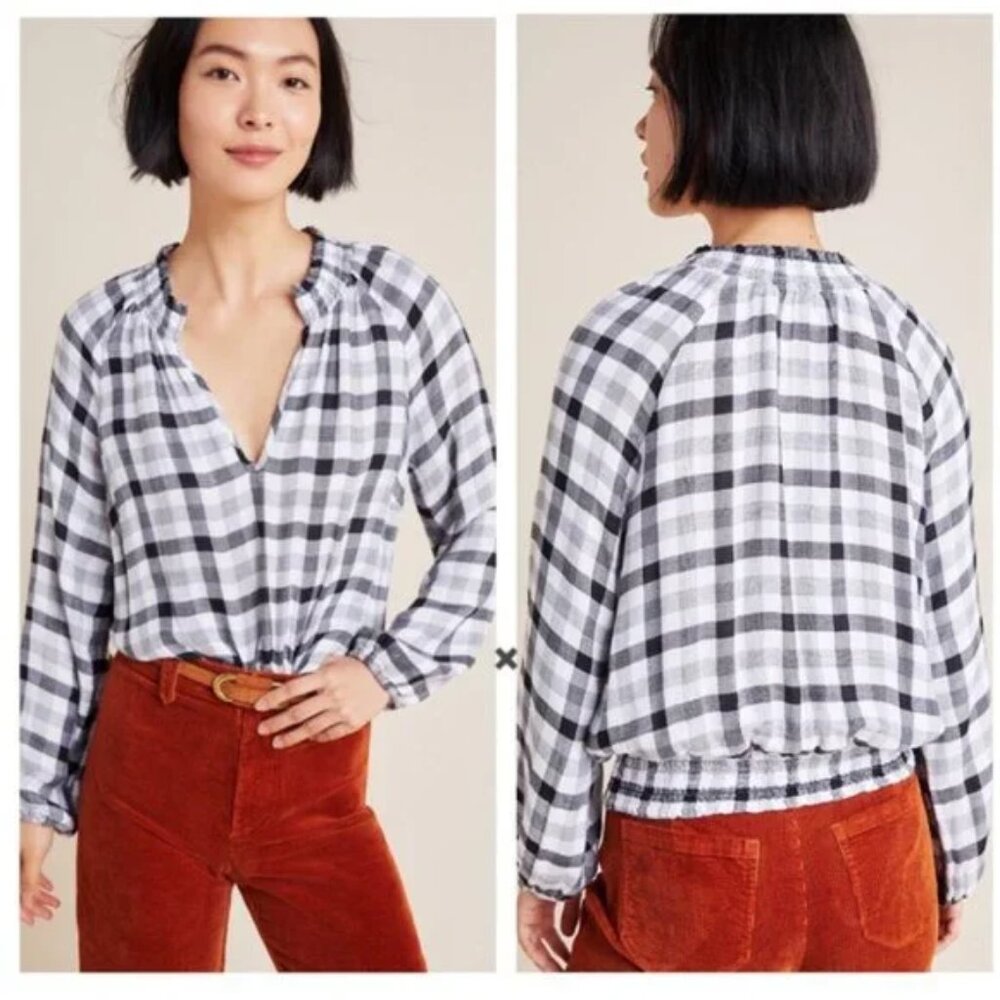 Anthro Cloth & Stone by Anthropologie Black & White Sara Plaid Top